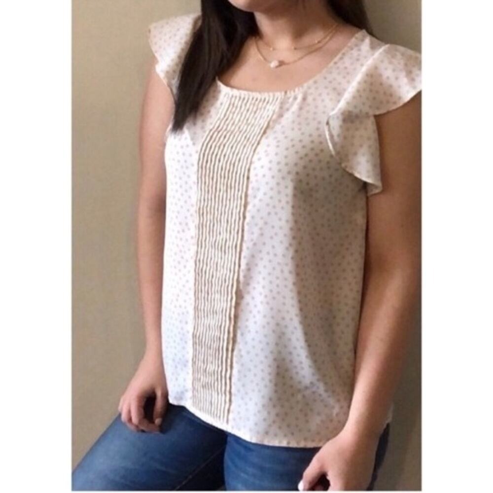Maison Jules Flutter Sleeve Polka Dot Blouse Large‎
